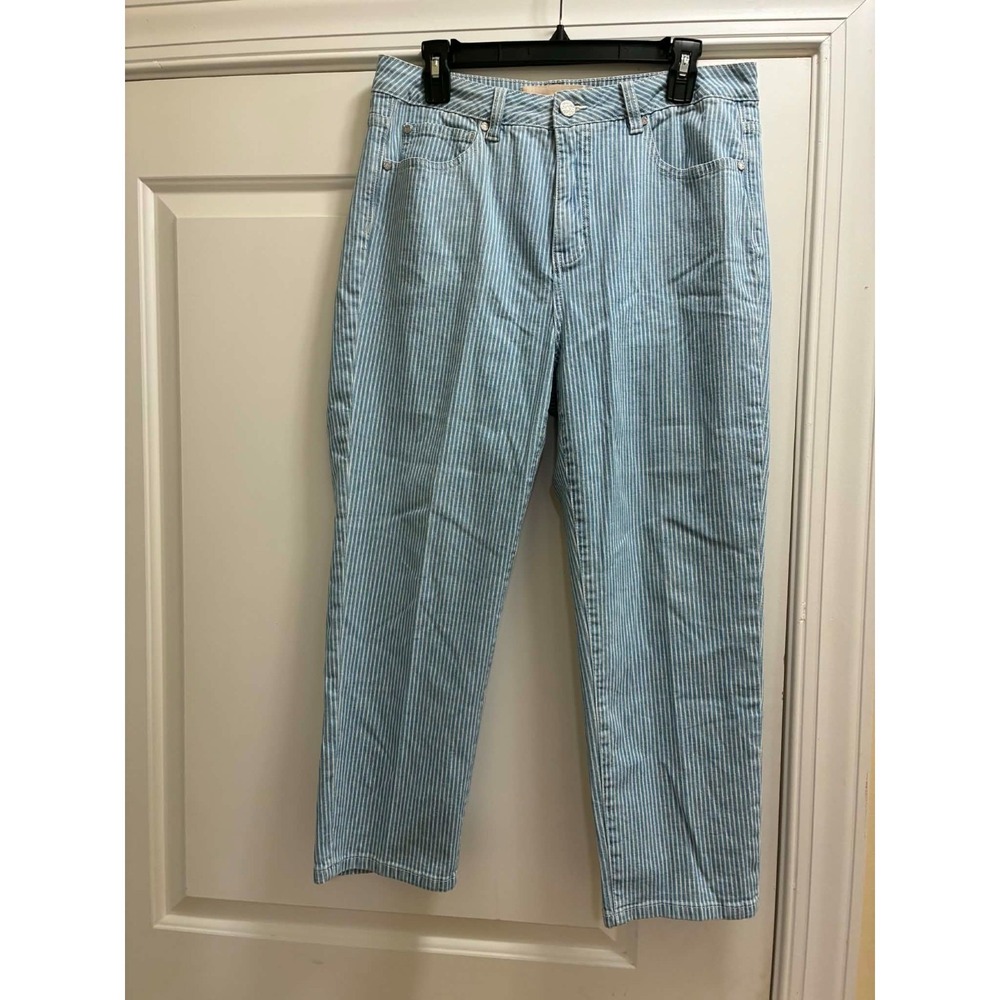 Soft Surroundings Womens 14P Blue White Striped Straight Leg Jeans Casual Pants